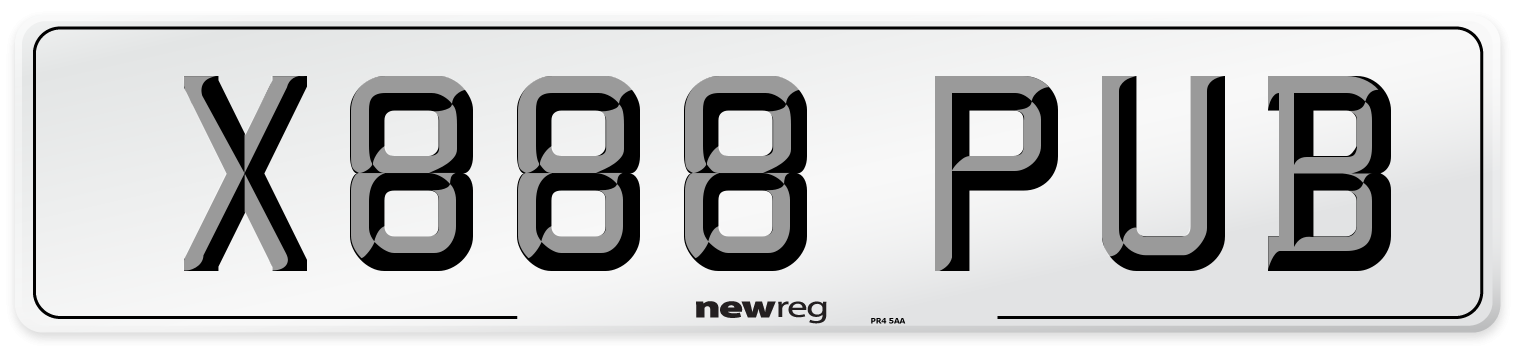 X888 PUB Number Plate from New Reg